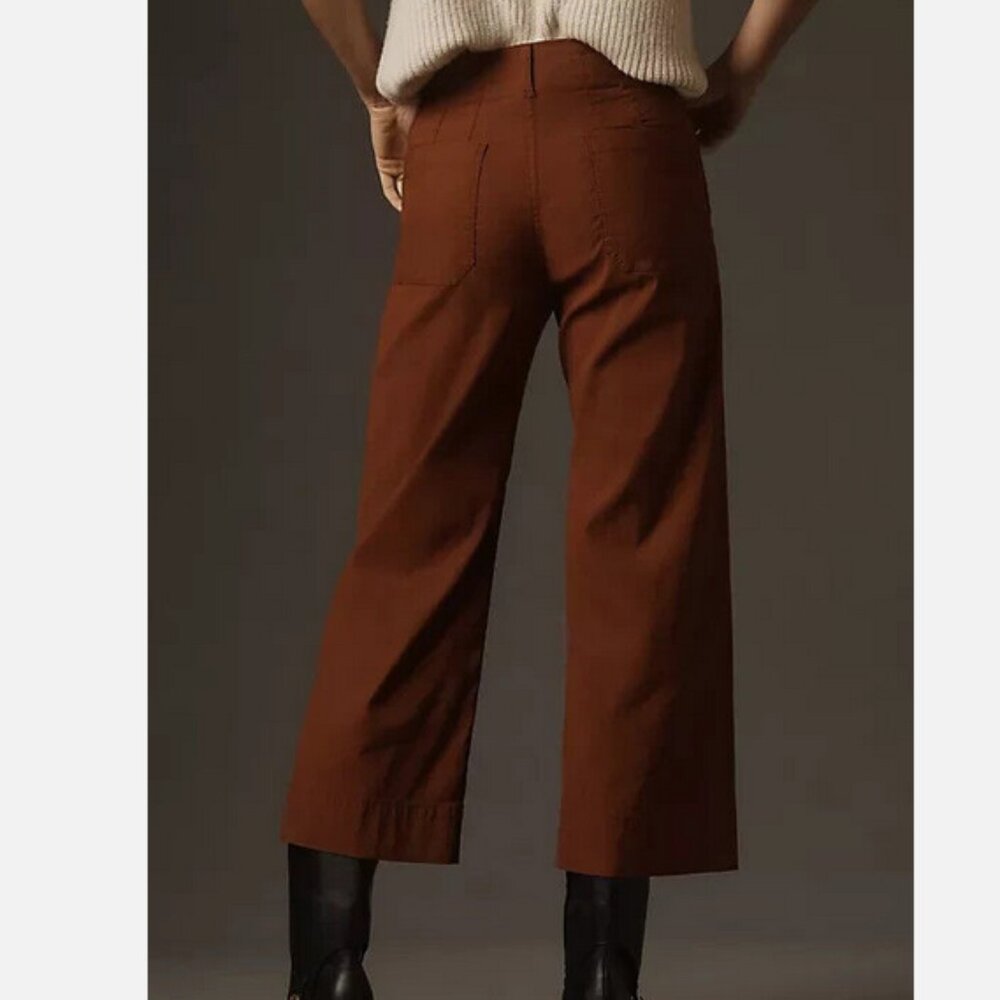 Anthropologie 28P The Colette Cropped Wide-Leg Pants 28 Petite Mango Brown NWT - Picture 3 of 6